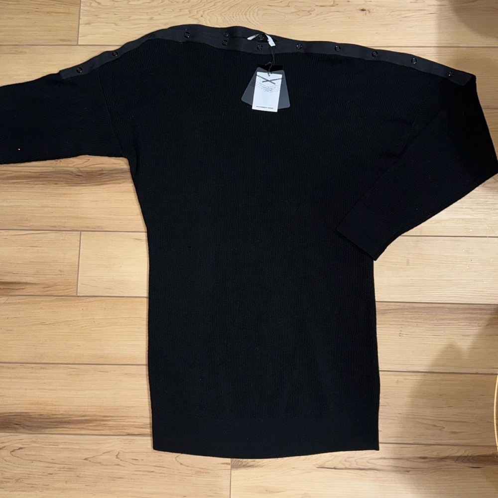 NWT Alexander Wang Black Merino Wool Mix Buttoned Ribbed Sweater Dress
